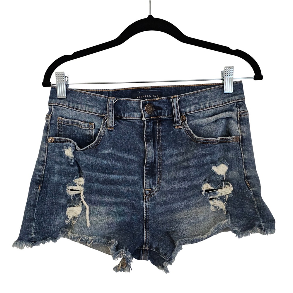 Aeropostale Aero Cheeky Denim Jean Cut Off Shorts Distressed Frayed Blue Size 10